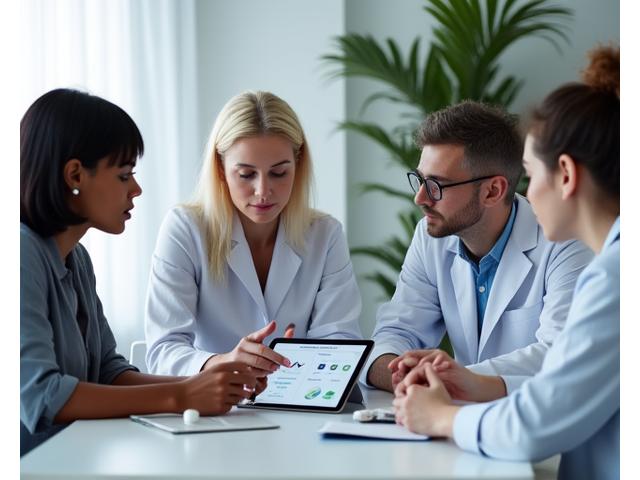 Diverse group of wellness experts collaborating on product evaluation